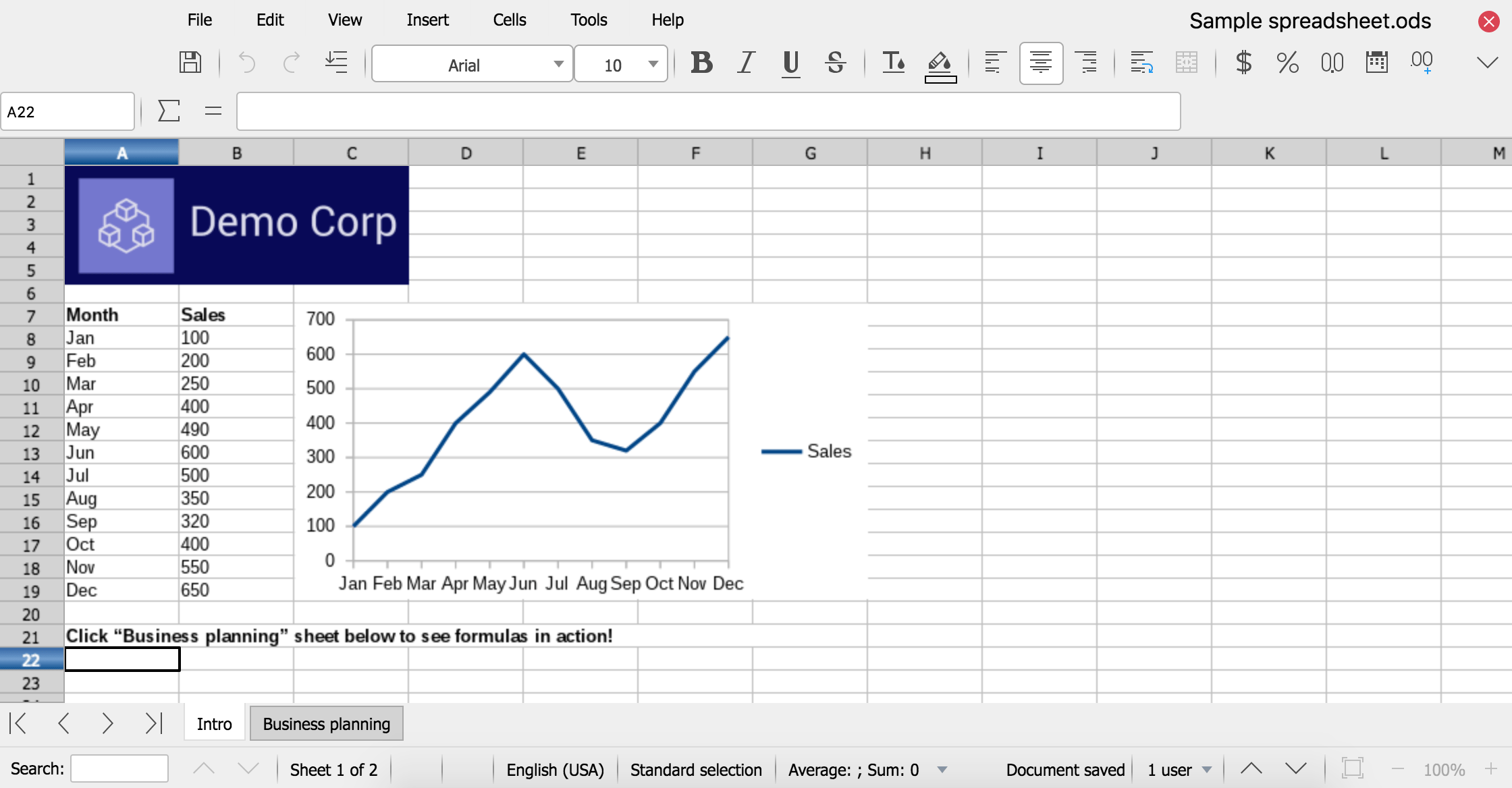 Schermafbeelding van LibreOffice Online Calc